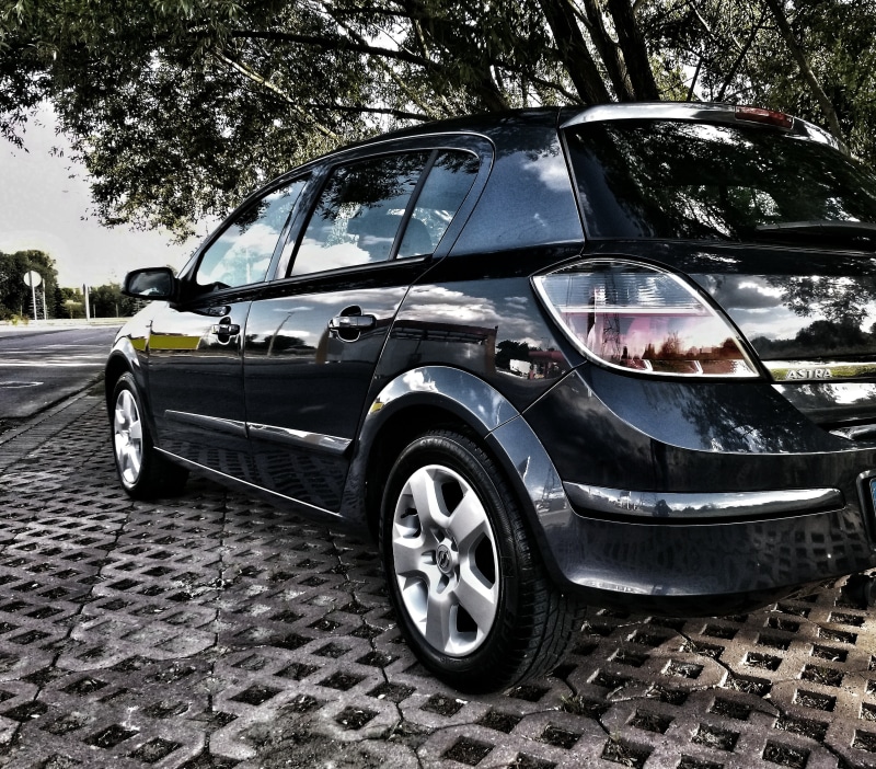 black, door, black color, mode of transportation, street, silver colored, motor vehicle, tire, stationary, Opel, tree, retro styled, outdoors, road, nature