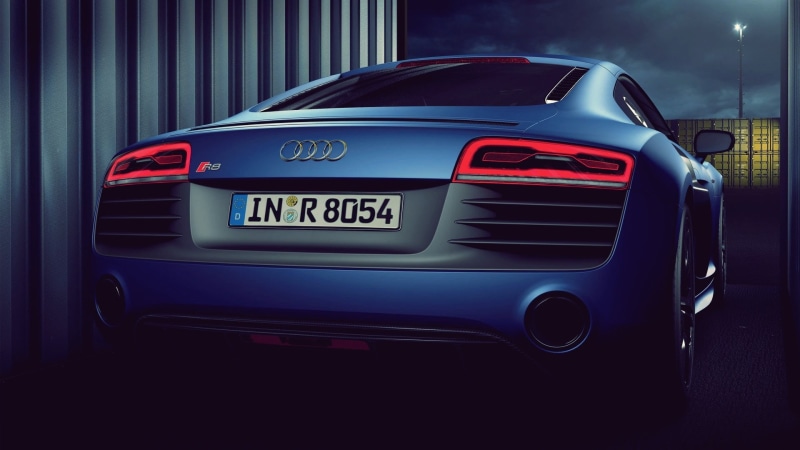 motor vehicle, night, number, vehicle, retro styled, numbers, headlight, Audi, Audi R8, no people, blue cars, indoors, dark, transportation, car, speed