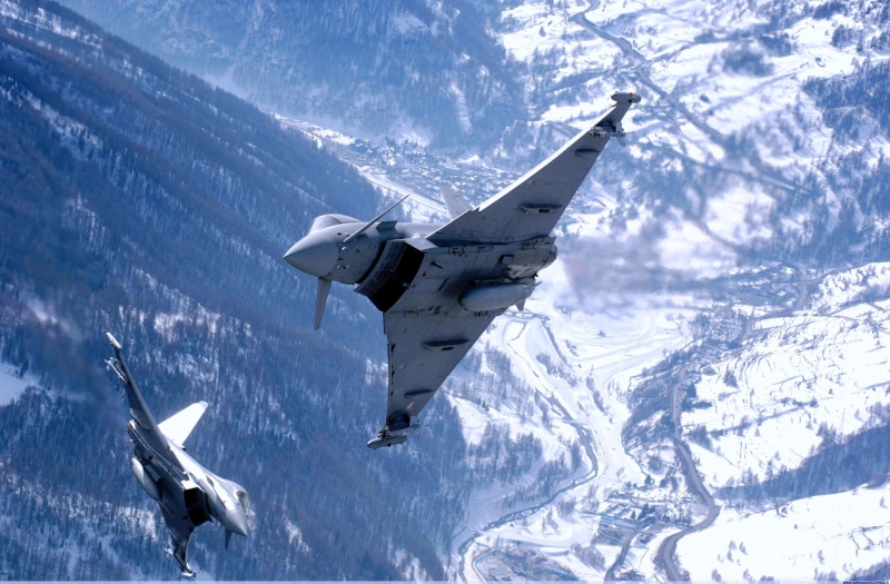 nature, snowcapped mountain, airplane, winter, eurofighter typhoon 4k hd screen, no people, flying, animal, cold temperature, mode of transportation, bird