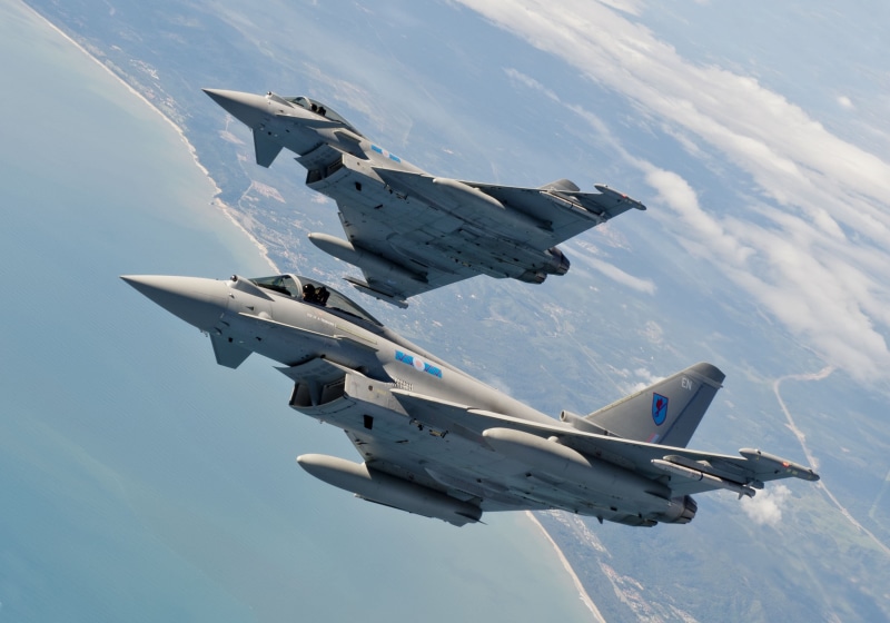 Royal Air Force, mode of transportation, 2K, day, air vehicle, no people, air force, Eurofighter Typhoon, army, plane, airplane, military airplane, flying