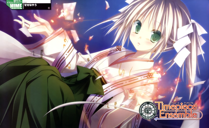 sesena, timepiece, green, hime, ensemble, dengeki, clothes, scan, eyes, japanese, 4K, yau, miko, tagme