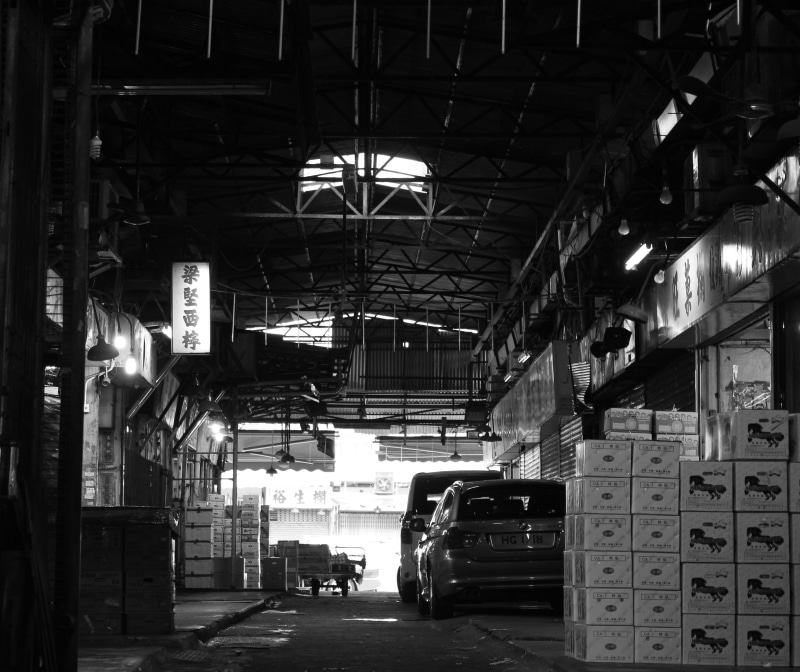 motor vehicle, street, land vehicle, architecture, Yau Ma Tei Fruit Market, garage, mode of transport, road, market, hong kong, illuminated, car, indoors
