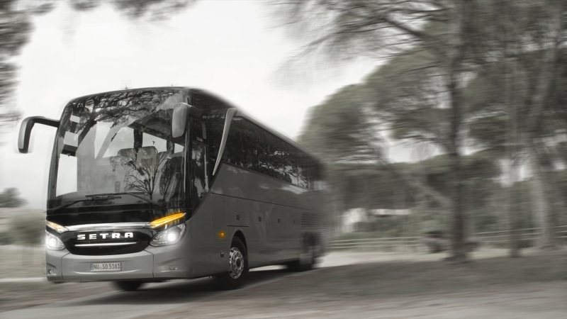 selective coloring, 1080P, no people, buses, travel, day, outdoors, gray, reflection, nature, Setra, forest, city, road trip, tree, transportation, bus