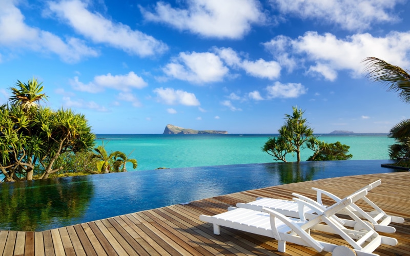 wooden, Mauritius, paradise, indian, 2K, vacation, white, lounge, relax, tropical, deck, sunshine, beach, ocean, Indian Ocean, chairs, chair