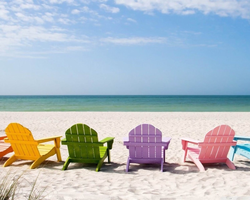 tranquility, adirondack, tranquil scene, deck chairs, beauty in nature, green, water, absence, sea, wooden, land, 720P, yellow, outdoor chair, day, outdoors