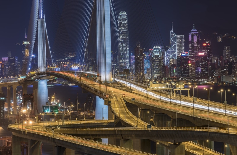 China, bridge, Stonecutters` Bridge，HongKong, Hong Kong, the city, 1080P, lights, night