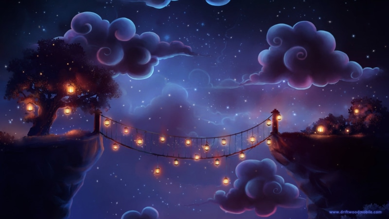 Clouds, fantasy, stars, landscapes, x, abstract, passage, artwork, 1080P, nightlights, lanterns, art, hd