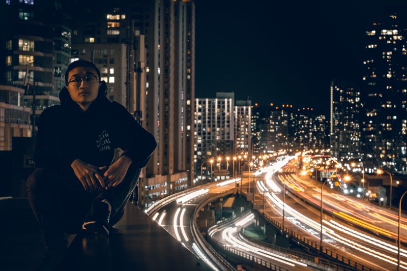 transportation, automobile, light, express, life, road, nightlights, young men, skyscraper, canada, outdoors, motion, one person, long exposure, building exterior
