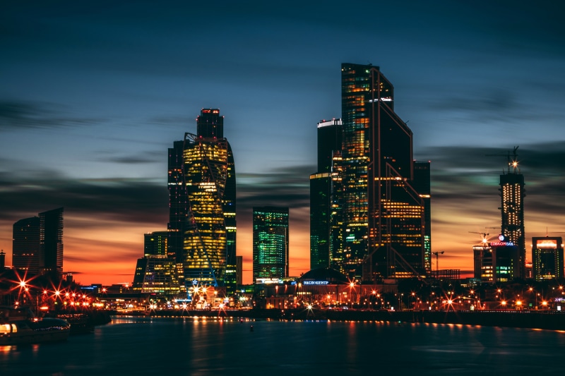 tall - high, illuminated, river, water, city, lights, financial district, building, urban skyline, night, built structure, office building exterior, 5K