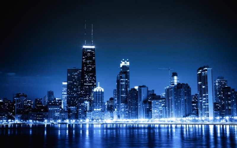 skycrapers, 1080P, chicago, blue, urban, cityscapes, lights, night