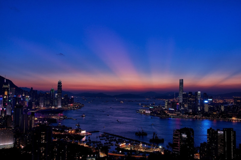 Bay, photo, evening, 1080P, city, kong, Hong Kong, escape, buildings, skyscrapers, lights, hong, road view, night