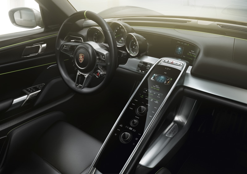 control panel, Spyder, 4K, vehicle interior, sports car, Best Electric Cars 2015, hybrid, land vehicle, black color, dashboard, mode of transportation