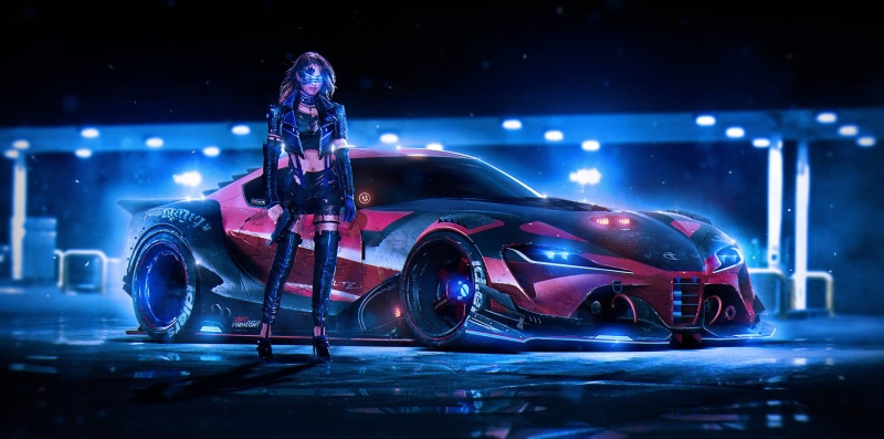 helmet, motor vehicle, sports equipment, sports helmet, competition, transportation, Art, full length, red, one person, driving, Tuning, Naomi, mode of transportation