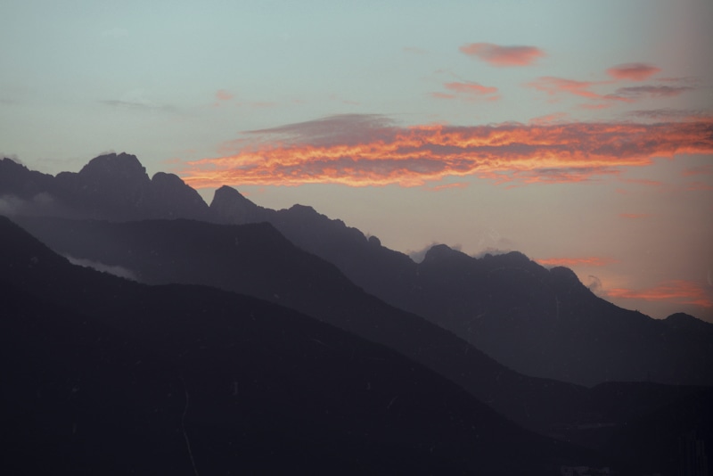magentum, blue, sunrise, grey, sunset, sweet, dusk, red, summer, fog, hill, cyan, cloud - Sky, beauty In Nature, silhouette, ridge, sweetness, tree, valley
