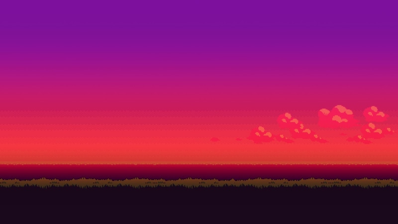 dramatic sky, idyllic, illustration, nature, backgrounds, copy space, landscape, pixel art, 16-bit, tranquility, beauty in nature, sky, plant, tranquil scene