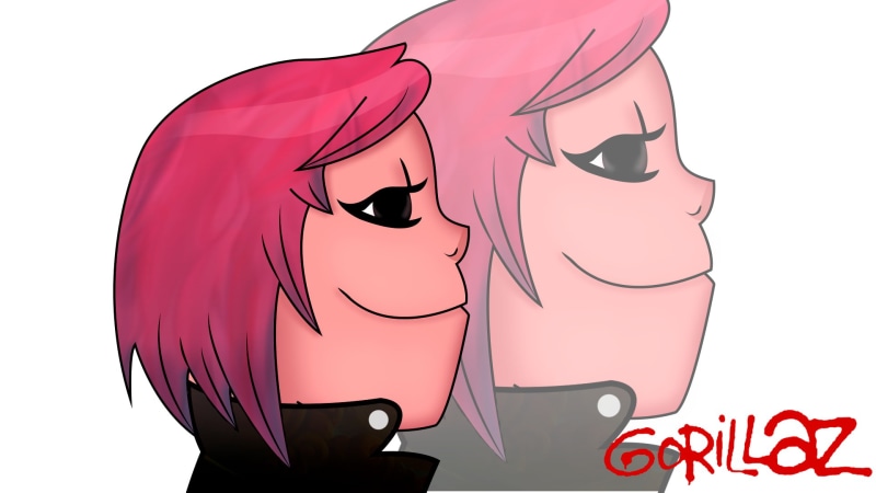 no people, 1080P, pink color, indoors, representation, human representation, cut out, white background, western script, Gorillaz, art and craft, close-up