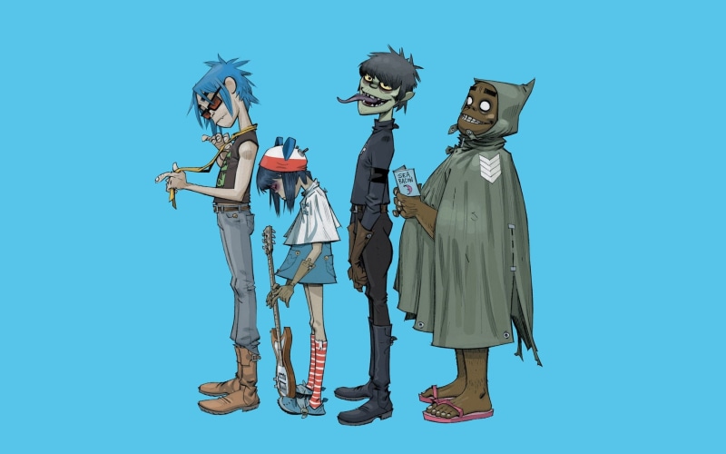 blue, animal wildlife, full length, gorillaz 2 d noodle murdoc niccals russel hobbs simple background jamie hewlett, representation, clothing, human representation