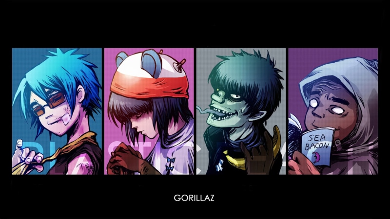 1080P, gorillaz noodle murdoc 2d russel simple background love