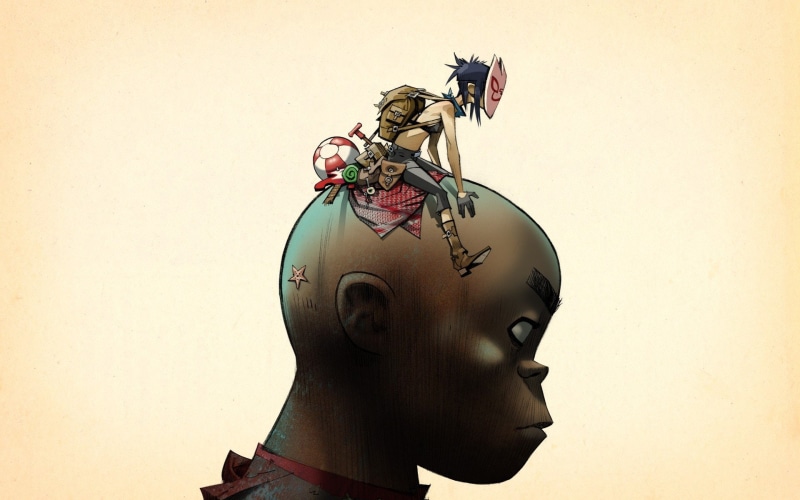 indoors, studio shot, representation, portrait, side view, wall - building feature, copy space, 1080P, one person, gorillaz noodle russel hobbs jamie hewlett
