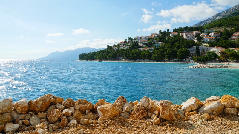 krk island, sea, tree, tranquil scene, mountain, baska, bay, adriatic sea, scenics - nature, day, land, tranquility, cloud - sky, beach, outdoors, rock - object