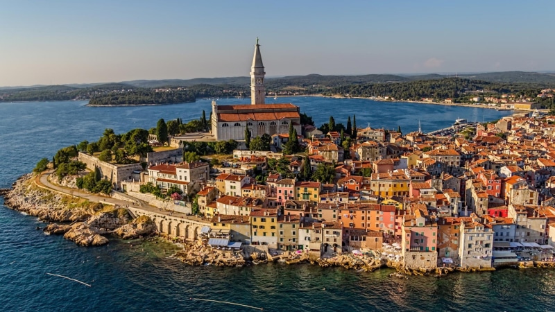 cityscape, sea, architecture, city, Rovinj, building, church, Croatia, 1080P, tower