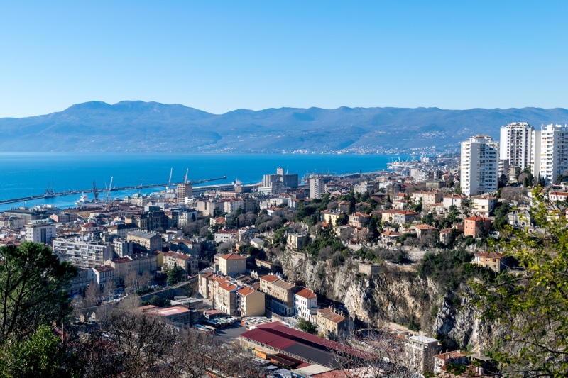 Adriatic, outdoors, Kvarner, water, residential district, no people, city life, Sea, tree, 5K, building, Rijeka, town, mountain, building exterior, high angle view