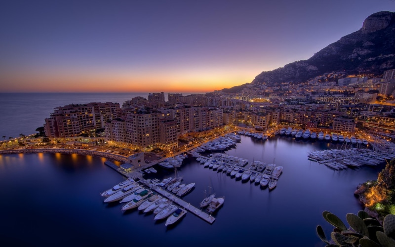 rise, waterfront, boat, building, transportation, architecture, no people, office building exterior, low, beauty in nature, Monaco, dusk, nautical vessel
