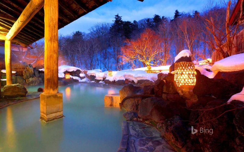 one person, reflection, water, building exterior, onsen, hachimantai, lighting equipment, 1080P, nature, iwate, built structure, lake, sky, plant, real people