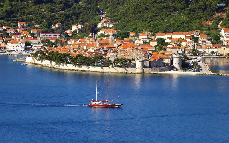 cityscape, 2K, Croatia, sea, vacation, summer, Korčula, yacht