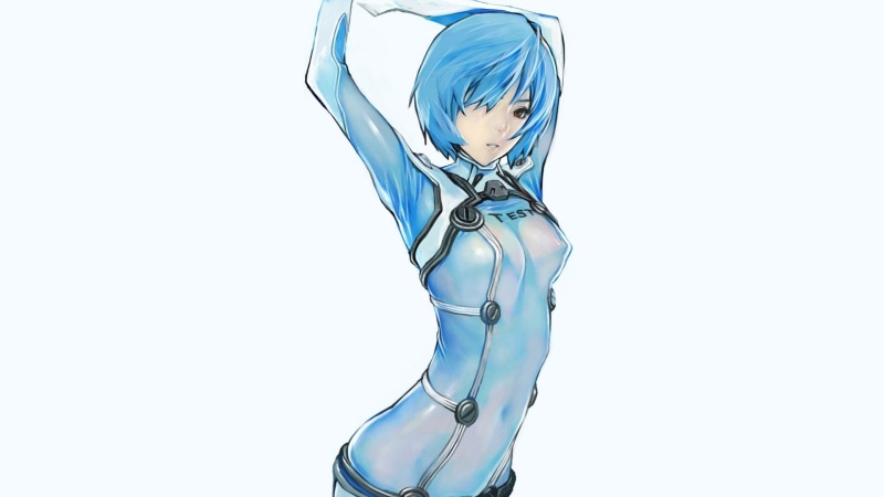 simple background, silver colored, beauty, females, Ayanami Rei, front view, 1080P, copy space, indoors, human body part, white background, haired, anime