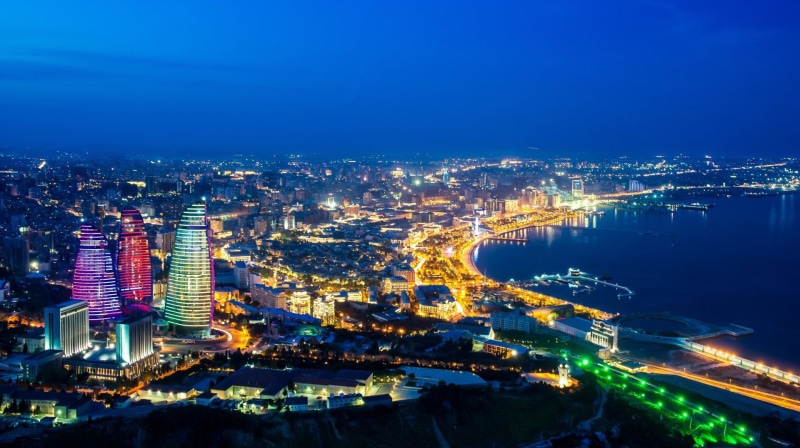 1080P, Baku, Panorama, Night, Cities, Flame Towers, Azerbaijan