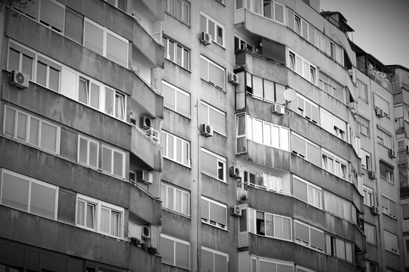 bosnia and herzegovina, architecture, building Exterior, apartment, office building exterior, black And White, low angle view, nature, Tuzla, built Structure