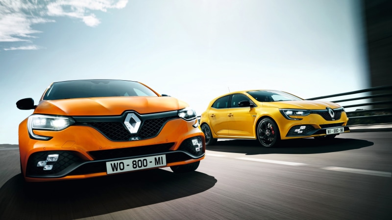 4K, orange, hatchbacks, yellow, 2018 Cars, clio, Renault Megane RS, renault, two, 4k