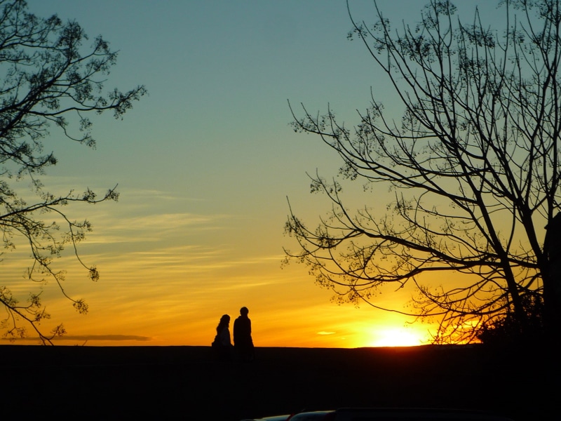 orange color, land, tranquility, woman, beauty in nature, afternoon, sky, university, romantic, sun, nature, women, men, love, man, togetherness, 2K, couple