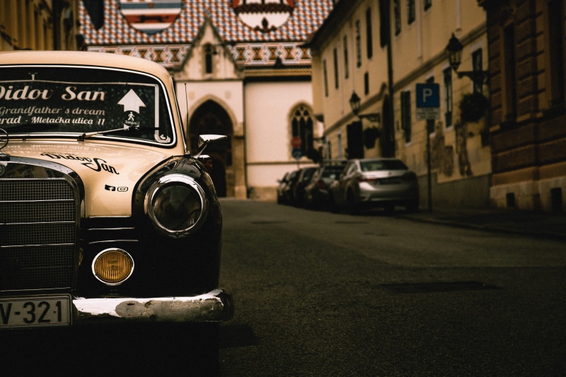 street, mode of transportation, retro styled, race car, windshield, zagreb, car, cab, 5K, architecture, tarmac, vehicle, built structure, no people, land vehicle