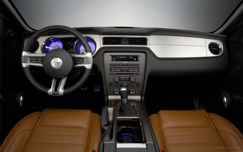 cars, steering, 1080P, ford, dashboard, leather, black, car, wheel, brown, grey, mustang, 2010, interior, seats