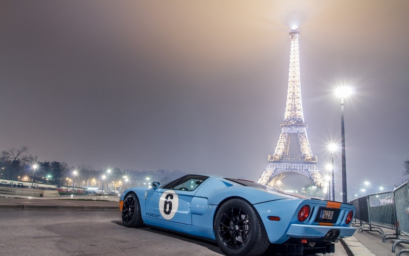 720P, Eiffel Tower, motor vehicle, tall - high, skyscraper, city, cityscape, blue, outdoors, sky, office building exterior, built structure, blue cars