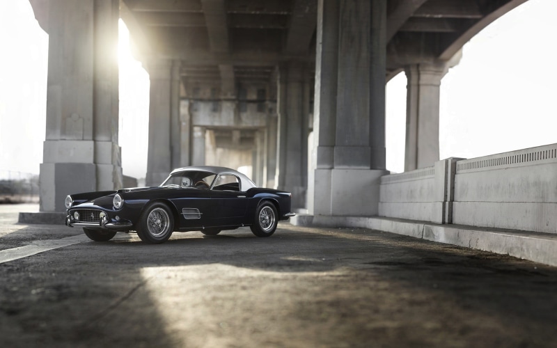 mode of transportation, Ferrari 250, architecture, architectural column, black, model, Ferrari, motor vehicle, road, connection, white, nature, land vehicle