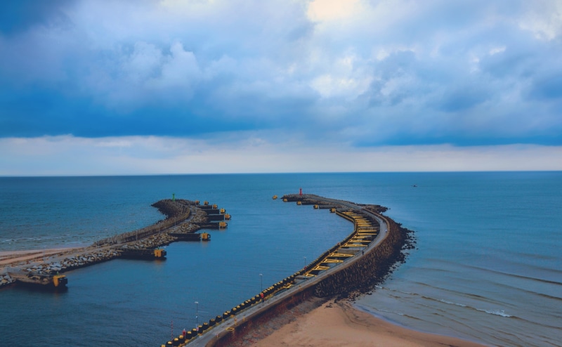 Baltic Sea, transportation, day, bridge, entrance, sea, water, tranquil scene, Beach, horizon over water, nature, scenics - nature, suspension, no people