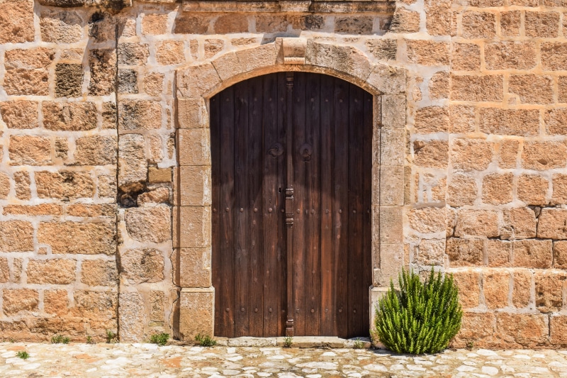 no people, protection, stone wall, entrance, old, building, antique, cyprus, arch, wood - material, church, closed, outdoors, brick, wooden, day, architecture