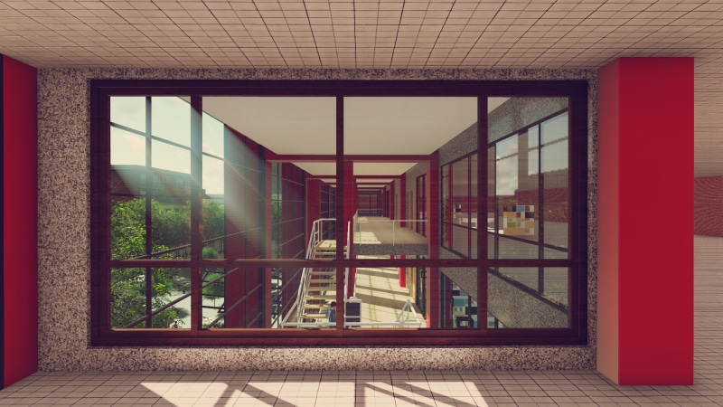 home, wall, metal, photo, 8K, architectural column, no people, stairs, transparent, indoors, glass, windows, security, built structure, room, building