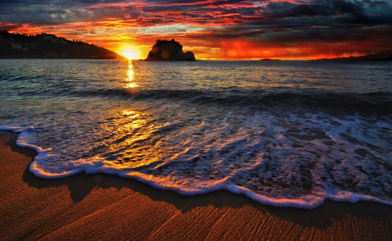 bay, cloud - sky, huatulco, Central America, beach, nature, Mexico, beauty in nature, sea, 2K, outdoors, sky, idyllic, water, sunset, waves, orange color