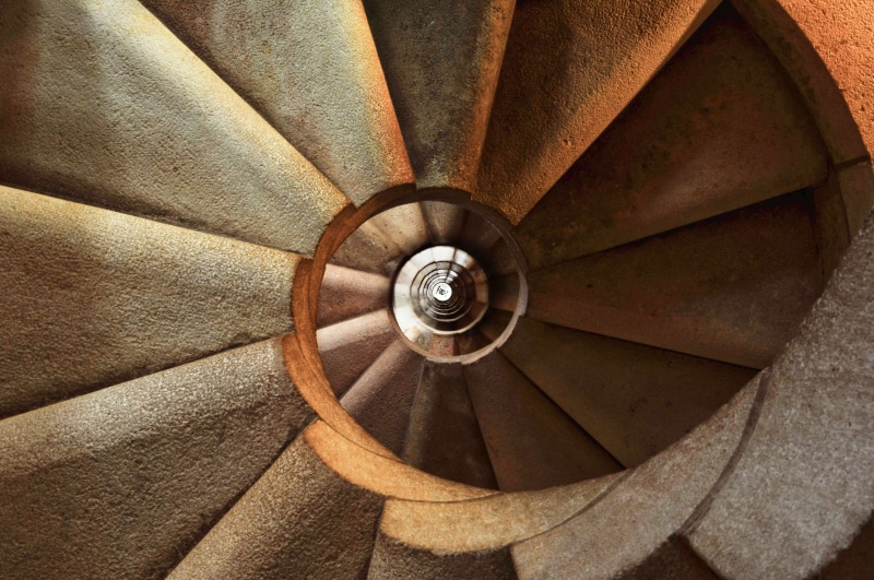 textured, pattern, geometric shape, stair, circular, technology, indoors, stone, 4K, building, design, fan, steps and staircases, shape, staircase, circle