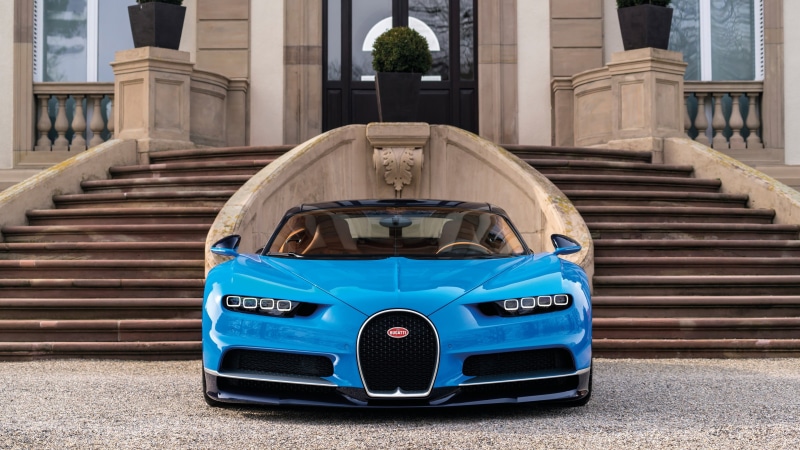 steps, vehicle, Bugatti Chiron, Bugatti, car, blue cars, 4K