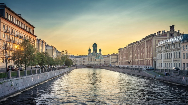 Neva river, sky, petersburg, Russia, morning, houses, river, domed, green, st, white, 1080P, building, cathedral, St. Petersburg, sunrise, neva, trees