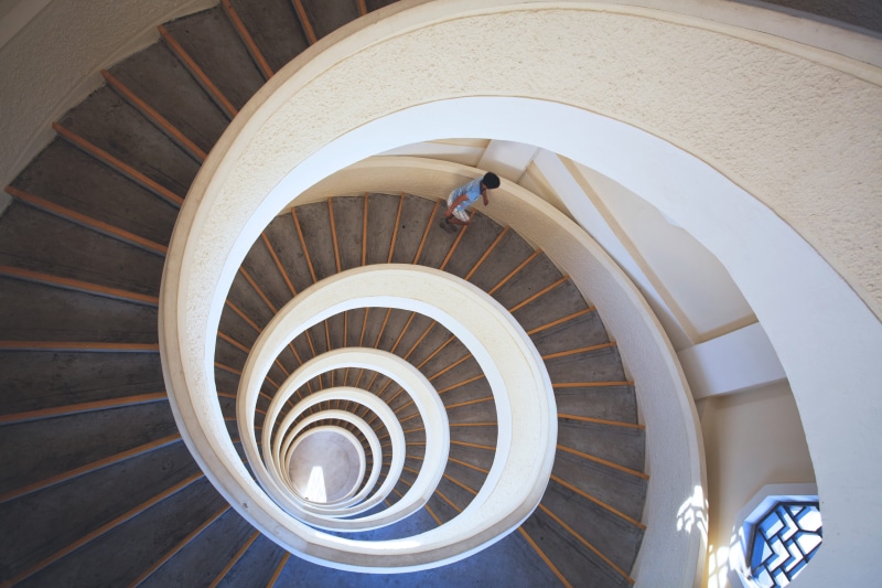 interior, circle, curve, shape, geometric shape, built Structure, staircase, 4K, wood - material, architectural feature, design, day, modern, steps, spiral