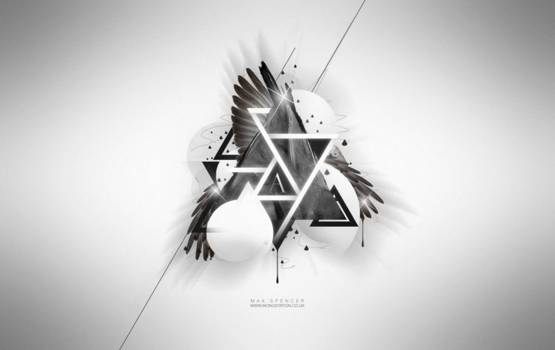 triangle, 720P, monochrome, digital art, simple background
