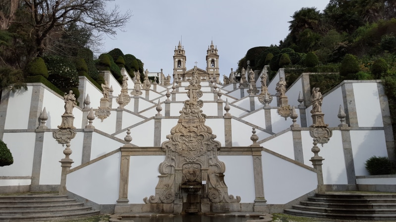 place of worship, Braga, building exterior, tree, statue, history, sculpture, built structure, plant, building, belief, ornate, nature, spirituality, day