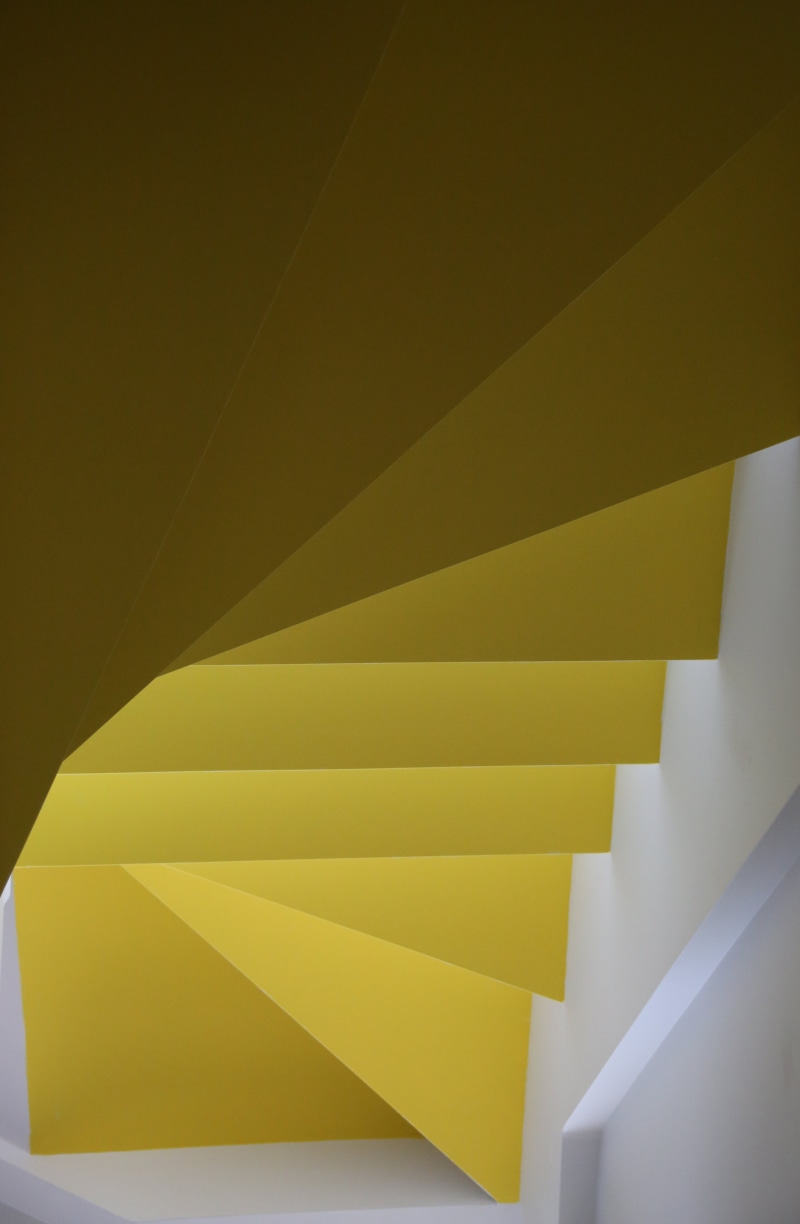 futuristic, full frame, shape, no people, art and craft, architecture, stairs, studio shot, creativity, steps, yellow, papers, close-up, 5K, still life