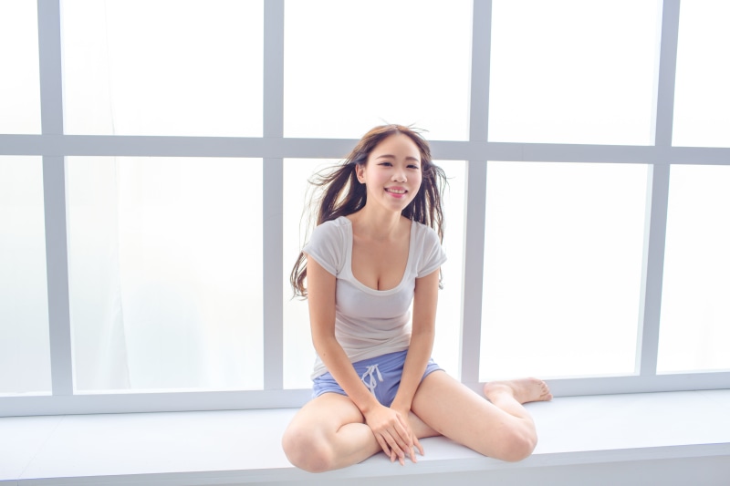 cleavage, happiness, beautiful woman, one person, women, 5K, smiling, indoors, young adult, adult, beauty, Asian, young women, window, lifestyles, looking at camera